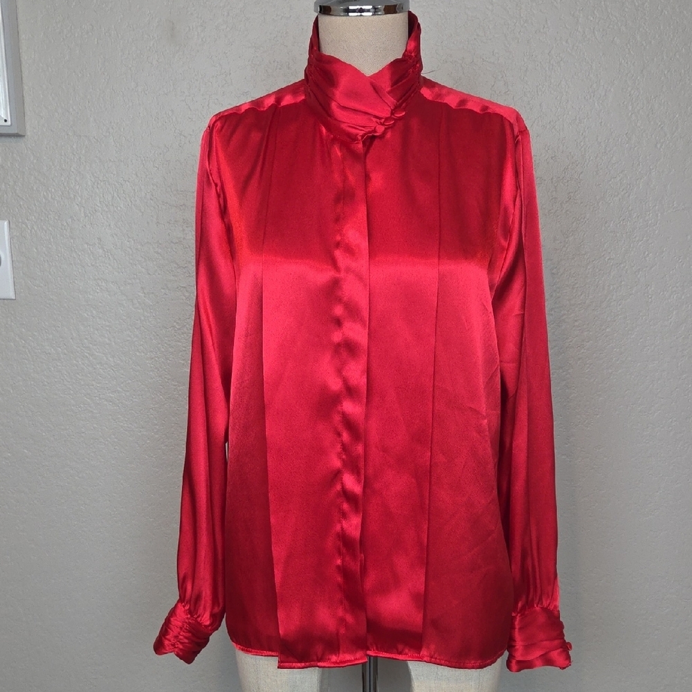 Vintage Caren Charles Collection Red Satiny Blouse